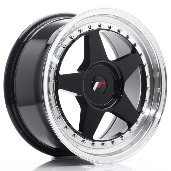 JR Wheels JR6 17x8 ET20-35 (Custom PCD) Glossy Black w/Machined Lip